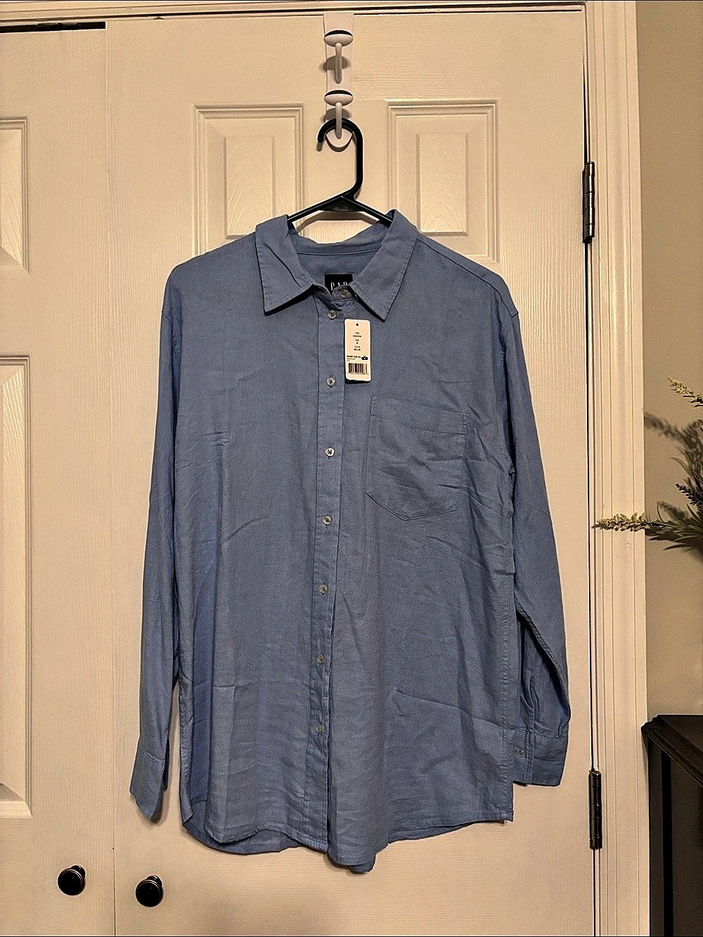 GAP Long-Sleeve Linen-Blend Button-Down Shirt Blue Medium
